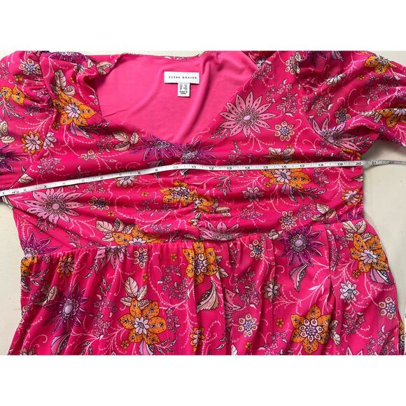 QVC Susan Graver Petite Printed Mesh V-Neck 3/4 Sleeve Tiered Dress NWOT Size MP - Picture 8 of 9